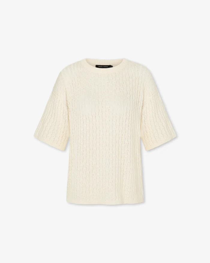 Elegant Open-Knit Short Sleeve Sweater - Image 5