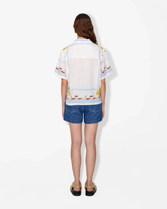 Embroidered Linen-Cotton Short-Sleeve Blouse - Image 4