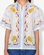 Embroidered Linen-Cotton Short-Sleeve Blouse - Image 2