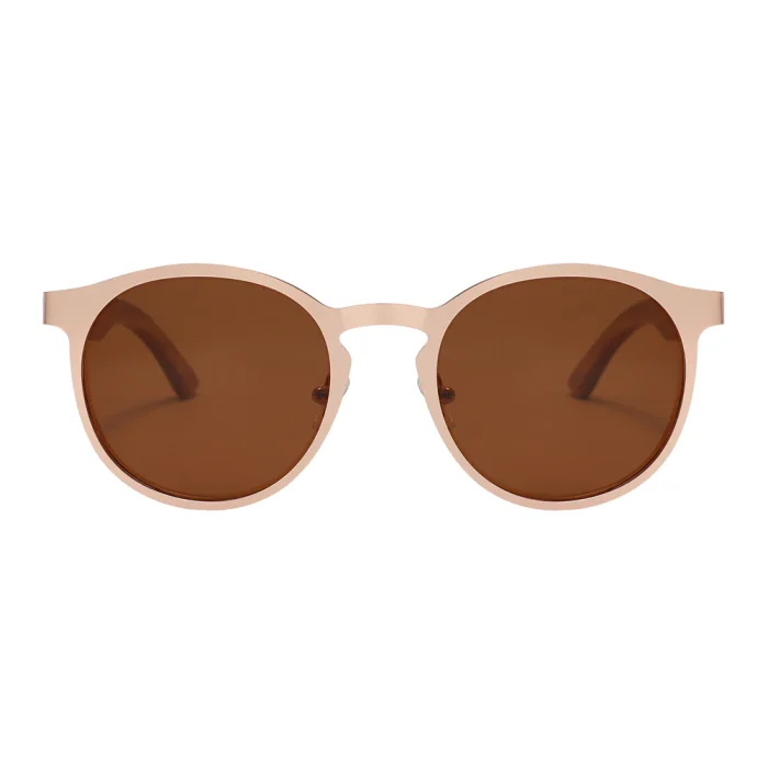 Stylish Rose Gold Sunglasses With Wooden Temples - Image 3