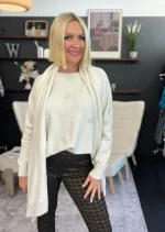 Elegant White Knit Sweater With Polka Dots