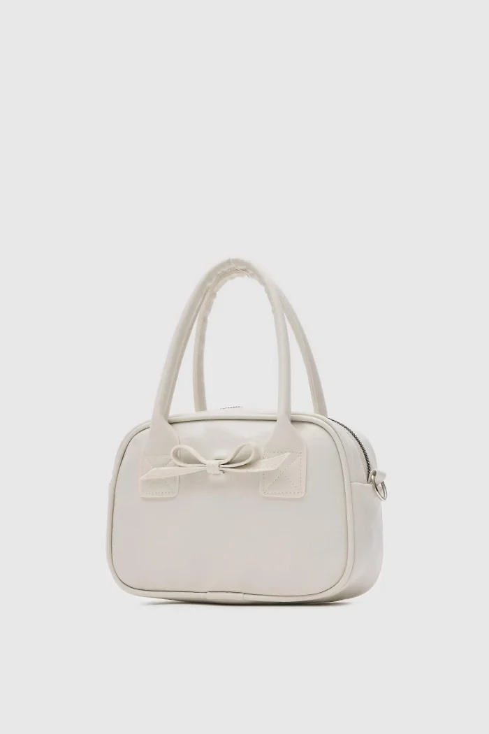 Chic White Bow Accent Handbag - Image 2