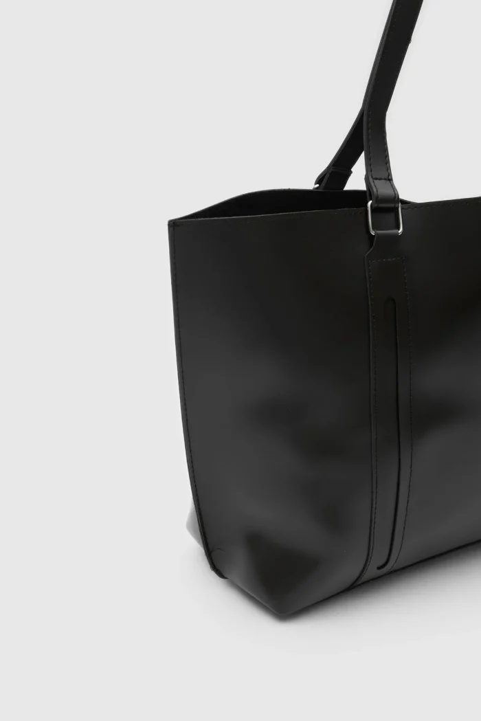 Minimalist Black Faux Leather Tote Bag - Image 6