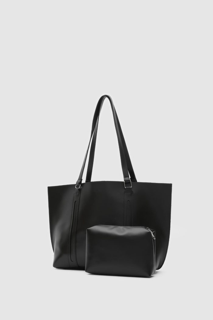 Minimalist Black Faux Leather Tote Bag - Image 3