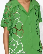 Vibrant Green Embroidered Short-Sleeve Shirt - Image 2
