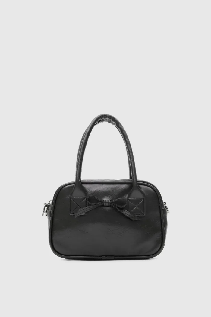 Elegant Black Handbag With Bow Detail - Image 1