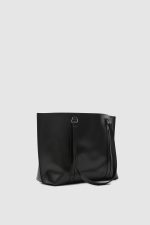 Minimalist Black Faux Leather Tote Bag - Image 4