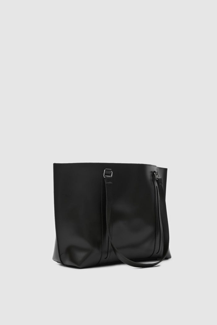 Minimalist Black Faux Leather Tote Bag - Image 4