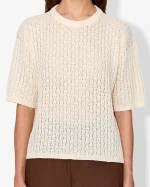 Elegant Open-Knit Short Sleeve Sweater - Image 2