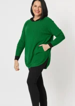 Elegant Green Knit Pullover With Pocket Design - Image 2