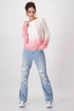 Gradient Knit Sweater With Openwork Design - Image 3