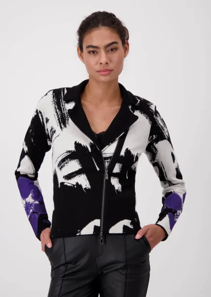 Abstract Pattern Zip-Up Knitwear