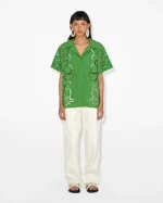Vibrant Green Embroidered Short-Sleeve Shirt - Image 3