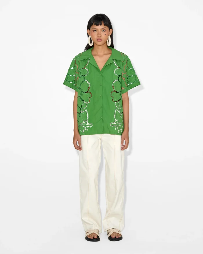 Vibrant Green Embroidered Short-Sleeve Shirt - Image 3