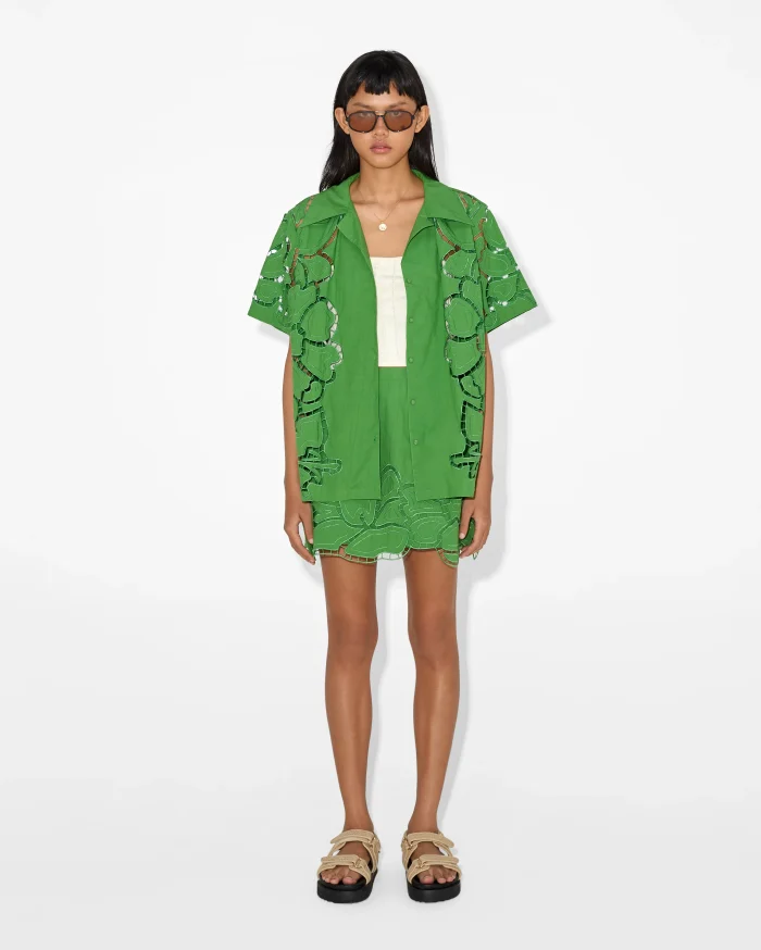 Vibrant Green Embroidered Short-Sleeve Shirt - Image 1