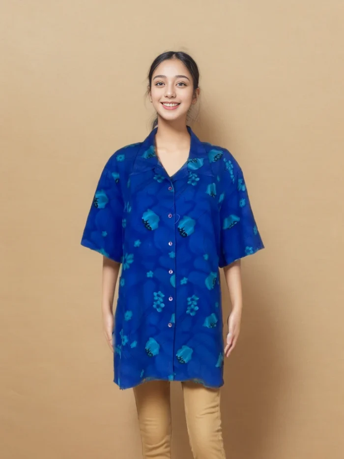 Floral Print Blue Shirt - Image 1