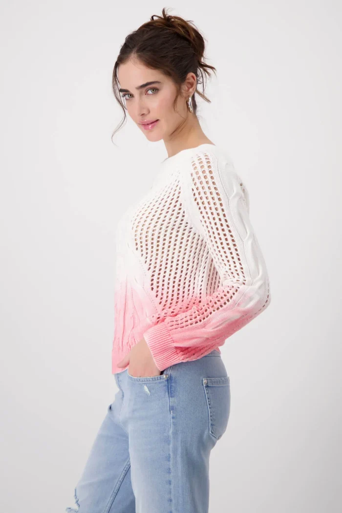 Gradient Knit Sweater With Openwork Design - Image 2