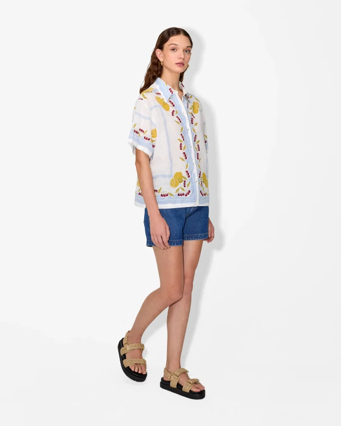 Embroidered Linen-Cotton Short-Sleeve Blouse - Image 3