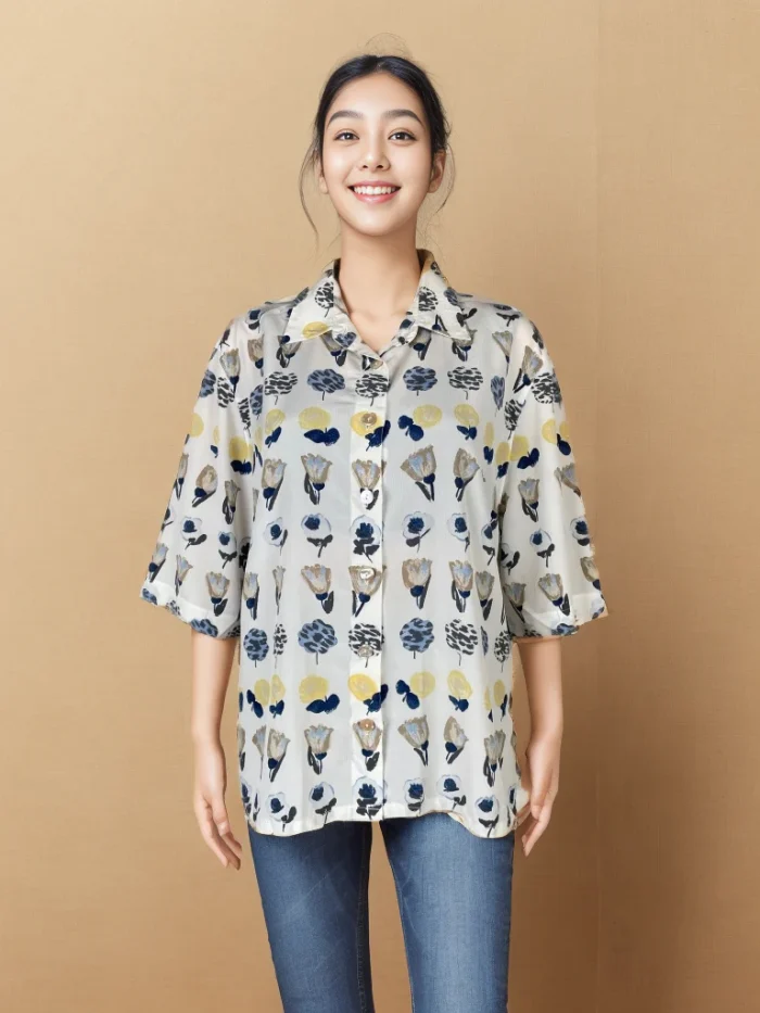 Elegant Floral Print Women'S Shirt - Image 1