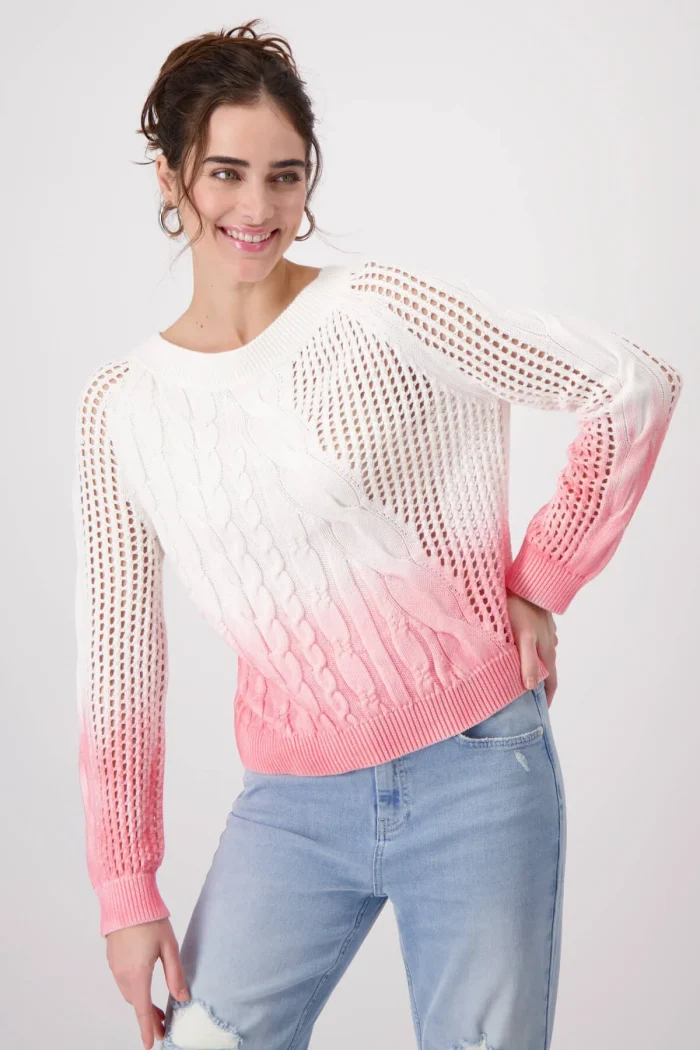 Gradient Knit Sweater With Openwork Design - Image 1