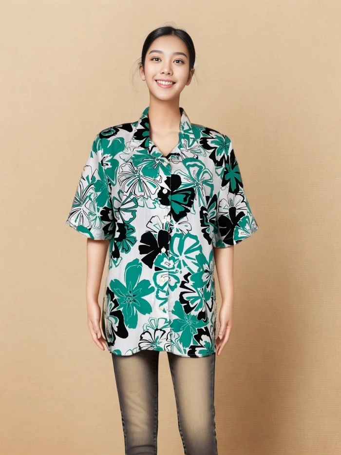 Floral Pattern Oversized Short-Sleeve Shirt - Image 1