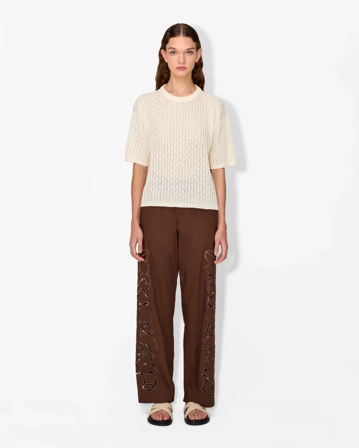 Elegant Open-Knit Short Sleeve Sweater - Image 1