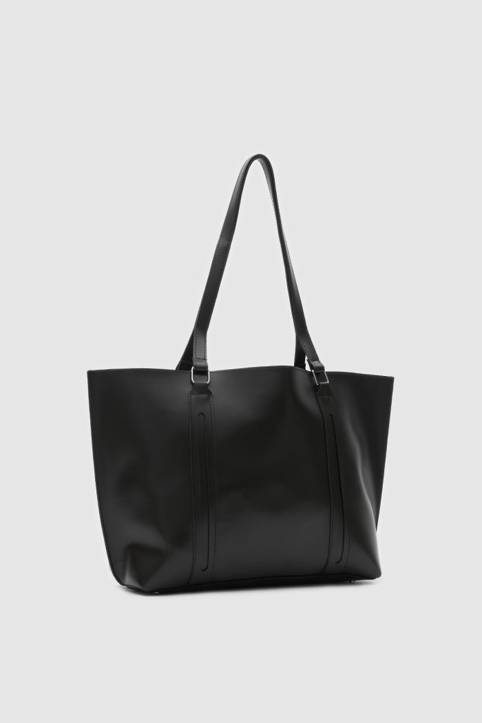 Minimalist Black Faux Leather Tote Bag - Image 2