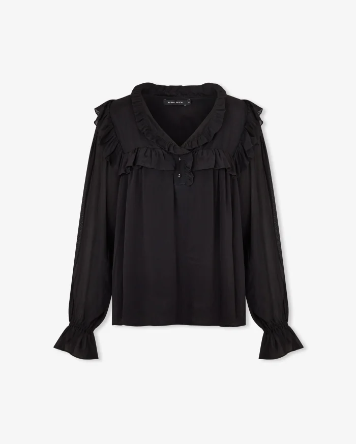Elegant Black Ruffled Blouse - Image 1