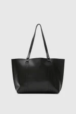 Minimalist Black Faux Leather Tote Bag