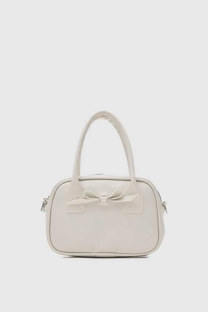 Chic White Bow Accent Handbag - Image 1