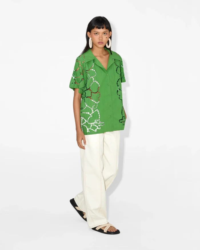 Vibrant Green Embroidered Short-Sleeve Shirt - Image 4