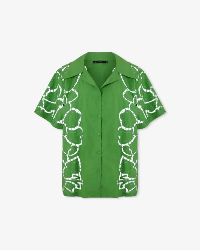 Vibrant Green Embroidered Short-Sleeve Shirt - Image 6