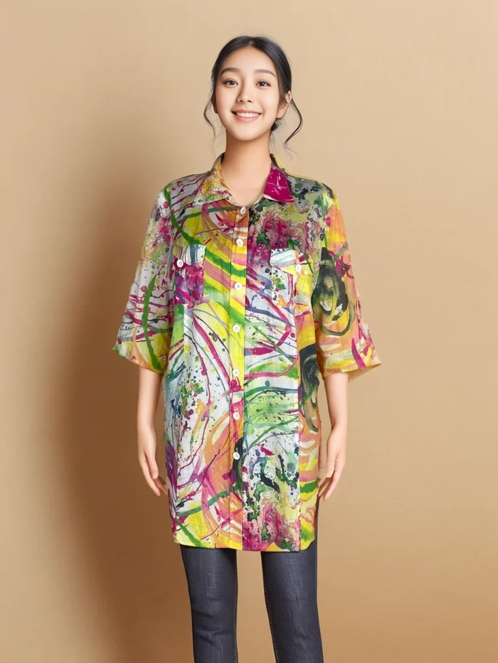 Vibrant Abstract Print Casual Shirt - Image 1